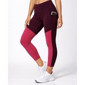 Athleta All In Colorblock High Rise Cropped Leggings Pink Burgundy Size L